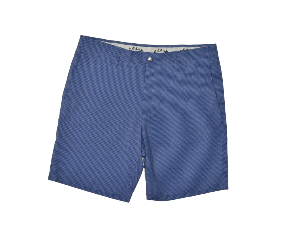Callaway Men's Regular Size 38 Blue Geometric Flat Front Golf Chino Shorts